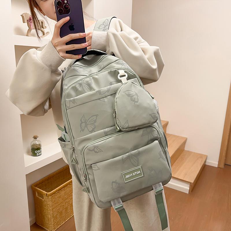 Butterfly Print Backpack Student Schoolbag Women's Large Capacity Travel Lightweight Backpack with Coin Purse