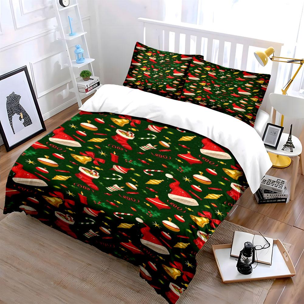 Christmas Hat and Decor Set Bedding Duvet Cover Set Duvet Cover Pillowcases  (1*Duvet Cover 2*Pillowcases, without duvet insert)