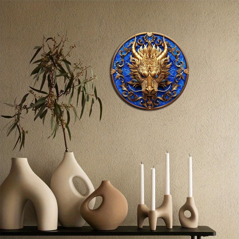 Dragon Themed Wreath Sign, Round Wooden Decor, 2D Flat Print, Wall Decoration, Home, Cafe, Decorative Gift