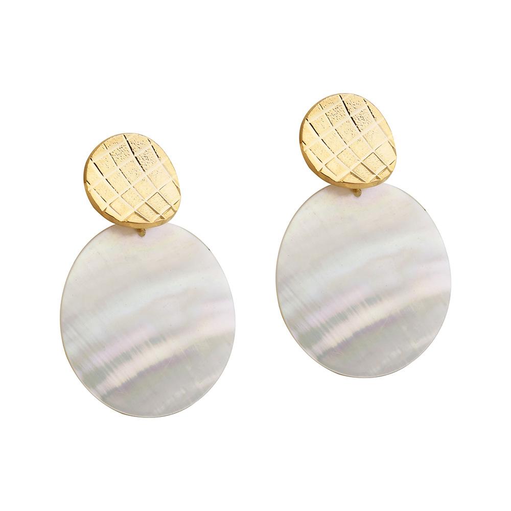 Large Statement Shell Earrings, Geometric Round Ocean Style Drop Hoop Earrings