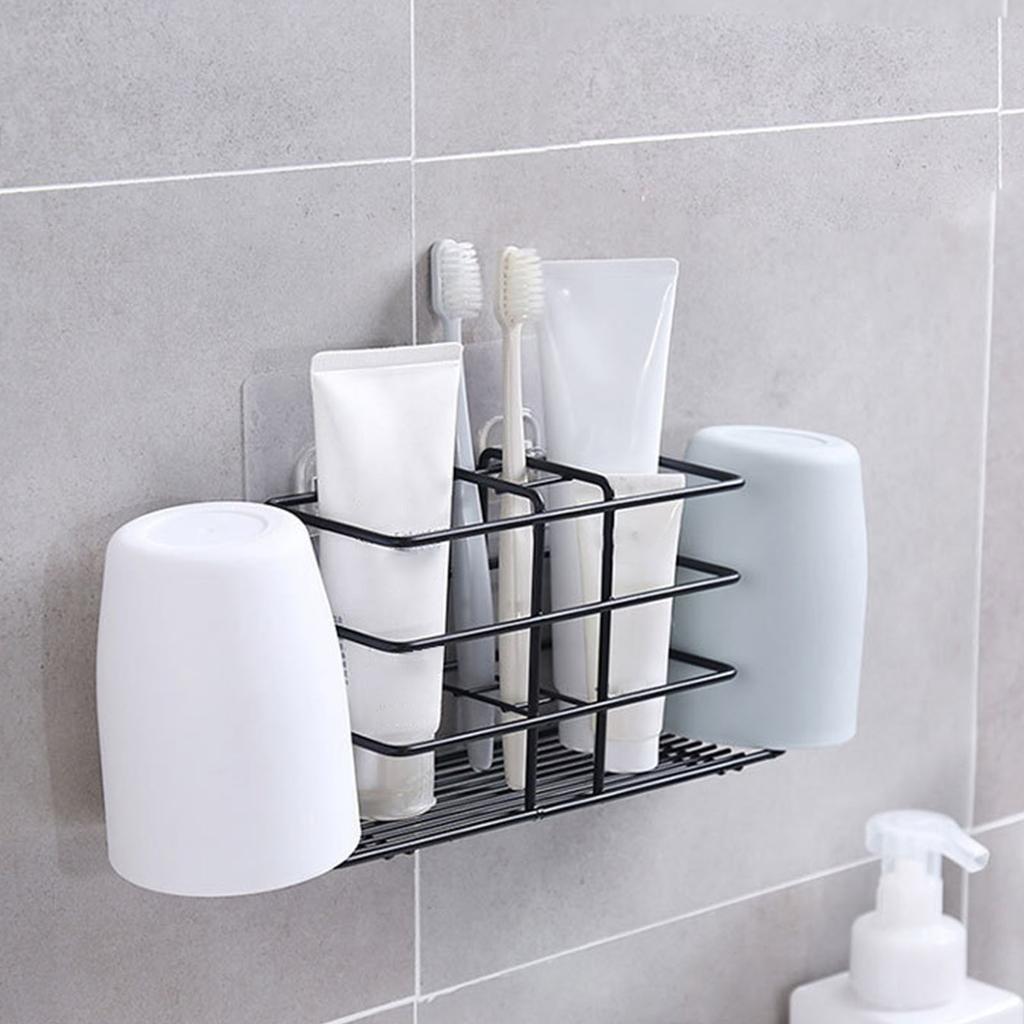 Bathroom Shelves Toothbrush Holder Metal Bathroom Toothpaste Holder With Multifunctional Electric Toothbrush Black