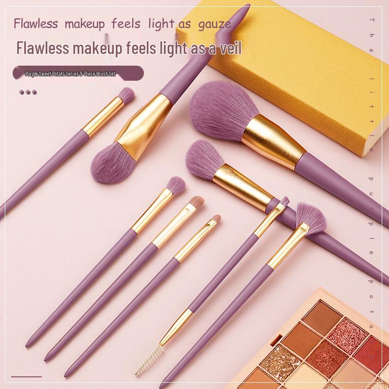 Purple Sweet Potato 9-Piece Makeup Brush Set - Synthetic Fibers for Eyeshadow, Foundation & Powder