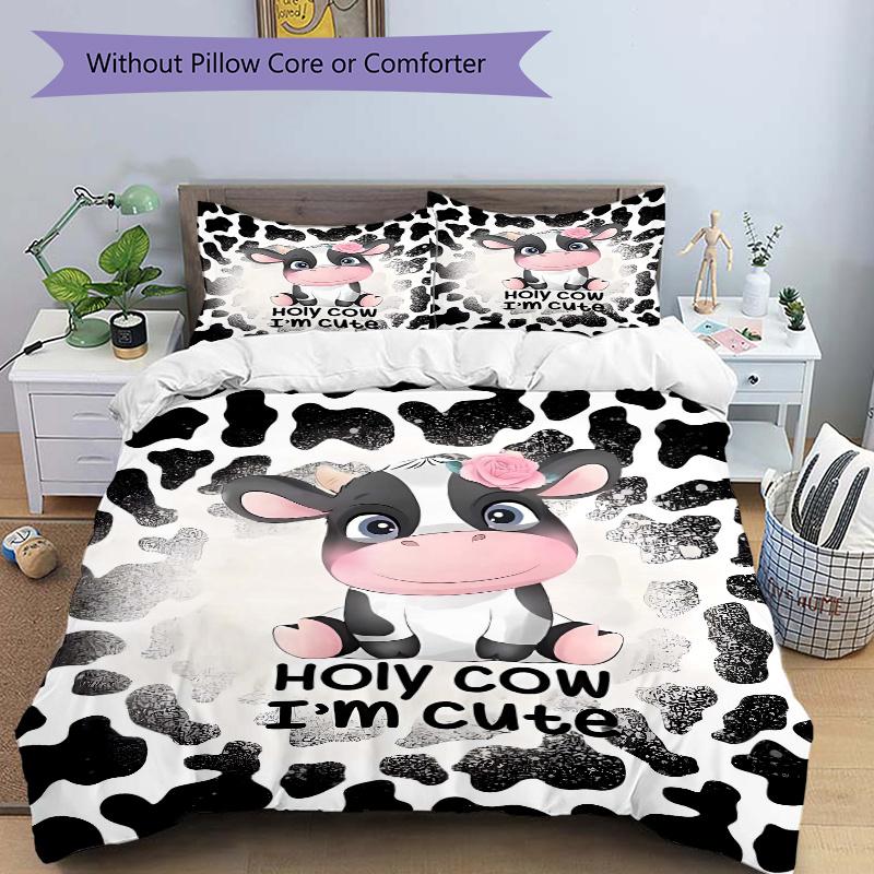 

3pcs Adorable Cow with Pink Rose Printed Quilt Set - Soft and Comfortable Quilt Cover for Bedroom, Guest Room H003 135x200cm