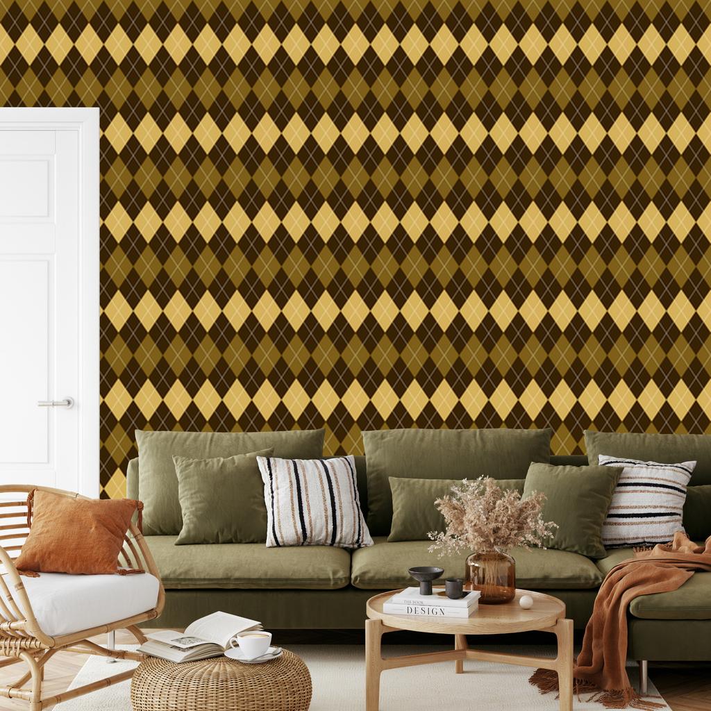 Autumn Plaid Wallpaper Ochre and Gold for Living Room and Bedroom 50x1000