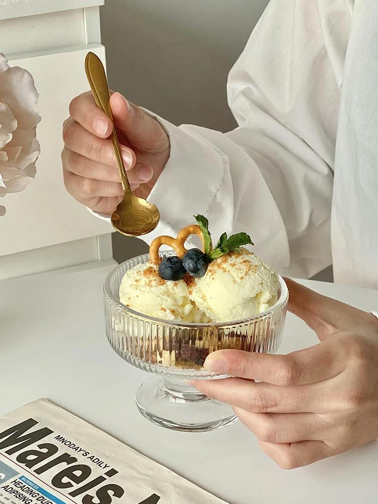 High Foot Glass Bowl Ice Cr Dert Cup for Home Use Ele Design for Yogurt Pudding Ice Cr Milkake Mousse