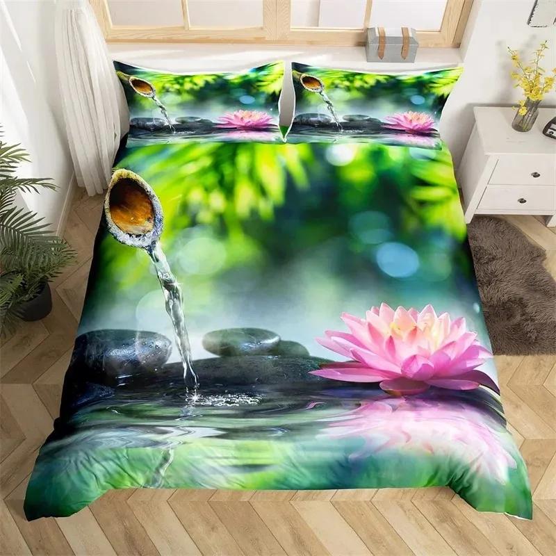 Comforter Zen Stones King Sandy Beach Bedding Set Microfiber Purple Phalaenopsis Comforter Meditation