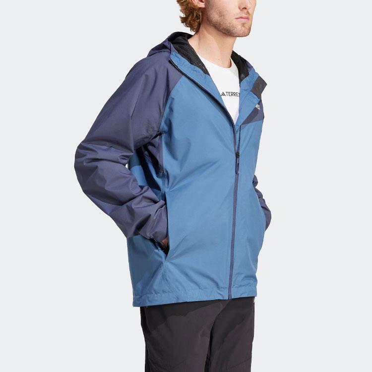 Adidas Colorblock-Logo Outdoor Regenjacke mit Kapuze Herrenjacken Miracle-Blue-Gray IP1431