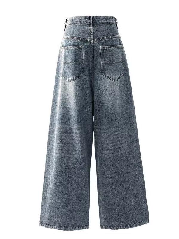 Wide-Leg American Style Retro Jeans for Women - Spring/Autumn 2026 Collection - Relaxed Fit, Baggy, and Floor-Length