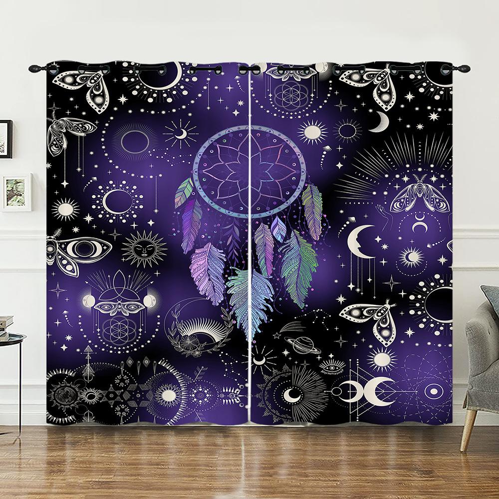 Curtain Dream Catcher Feather 3D Digital Printing Blackout Curtain Punching