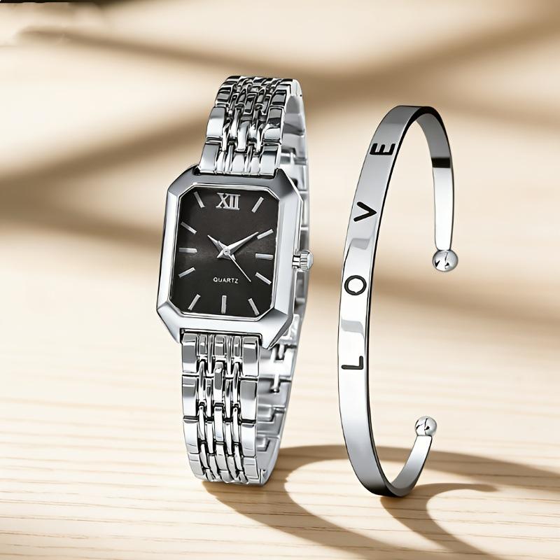 2-Piece Set Love Bracelet Women S Watch Bracelet Set Steel Belt Watch Simple Temperament Small Dial Women S Watch
