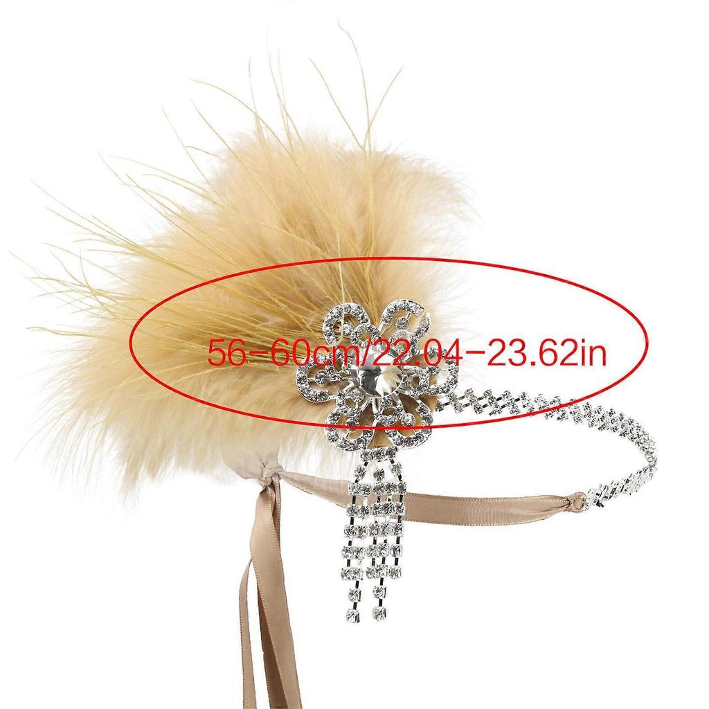 Ethnic Style Headband with Rhinestone&Feather Decors Unique Hair Hoop Women Bride Wedding Party Taking Photo Headband  khaki