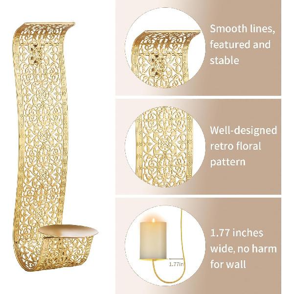 Sziqiqi Gold Candle Sconces Wall Decor Set of 2 - Rustic Pillar Wall Candle Holder for Farmhouse Vintage Hallway Wall Decor Decorative Bathroom Metal