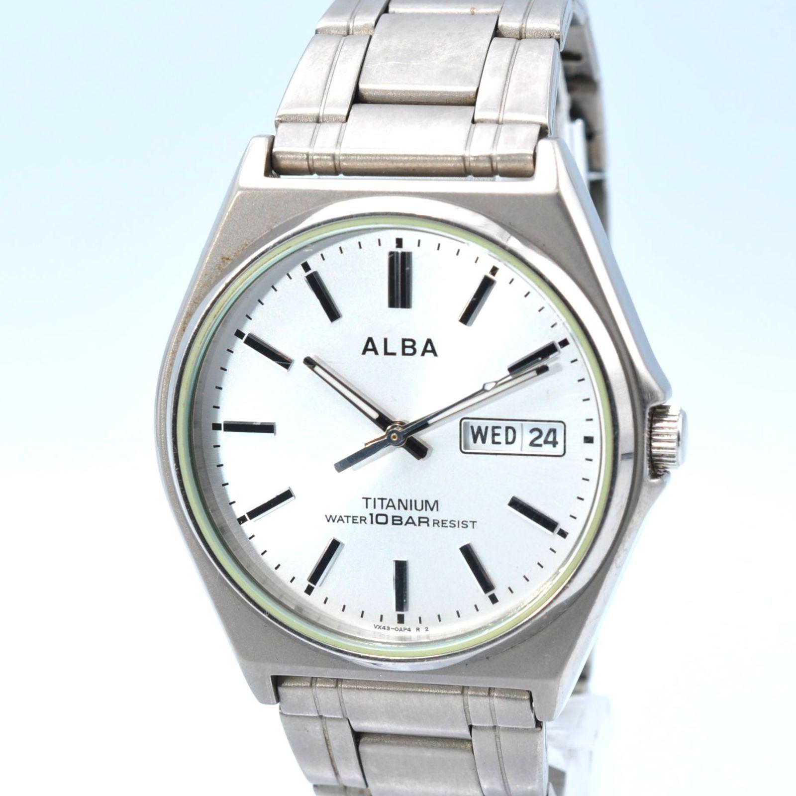 SEIKO Seiko ALBA Alba VX43-0AG0 Watch 10 ATM Water Resistant Titanium Lightweight Day Date Silver New Battery Cleaned