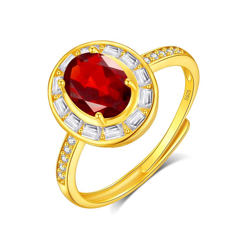 Classic S925 Sterling Silver Ring, Oval Natural Crystal & CZ Adjustable Band for Ladies