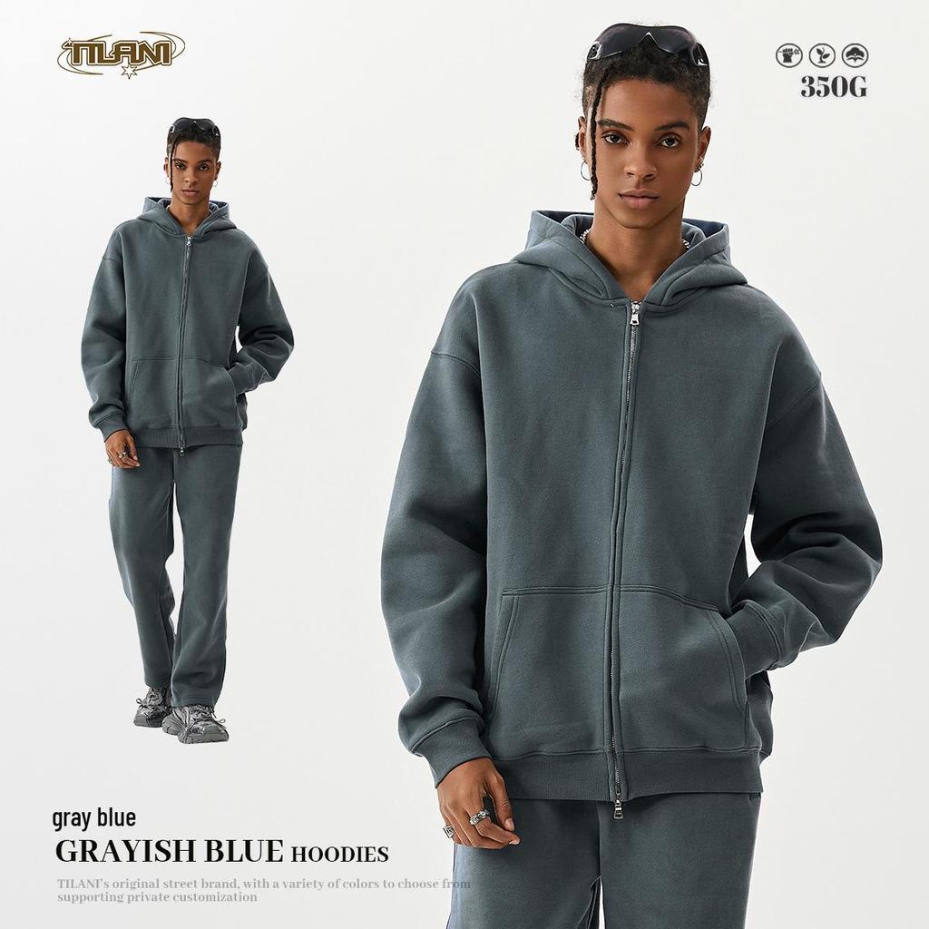 TILANI Men's 2025 Spring & Autumn Velvet Hooded Cardigan - Casual Solid Color Loose Fit Zipper Jacket.