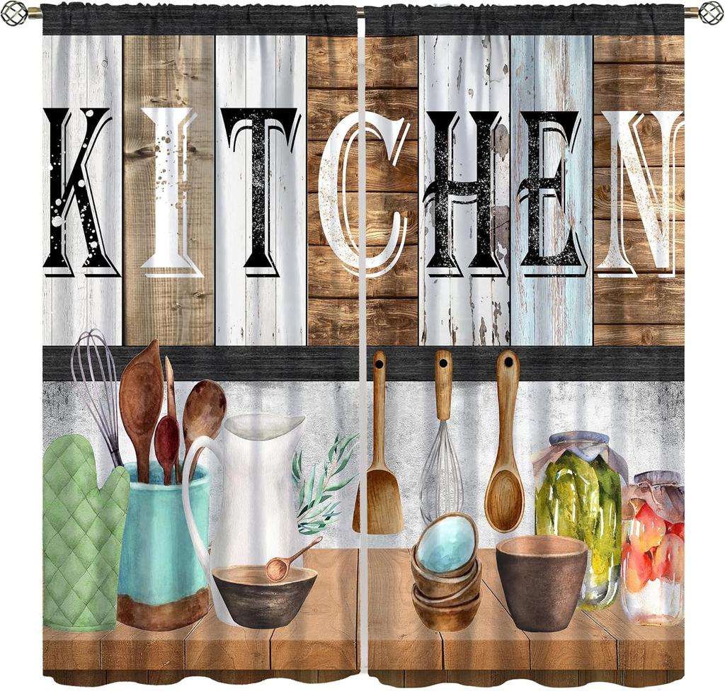 Chef Cooking Curtains For Kitchen,R Cartoon Rustic Vegetable Fruit Lattice Pastry Fat Chef Carrot Corn Gourmet Cookware Window