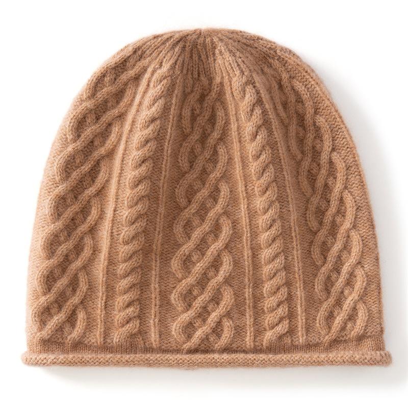 New autumn and winter cashmere classic three-dimensional twist pattern knitting simple, gentle, warm and cold-proof men's and women's knitted hats