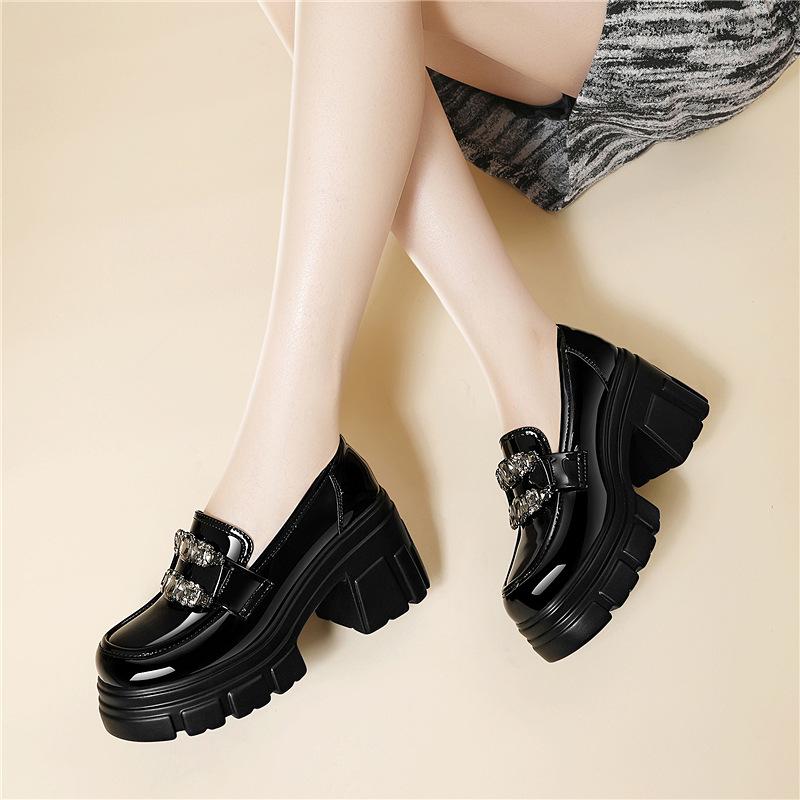 Light Luxury British Style Heightening Dad Shoes One-pedal Loafers Women's Shoes Small Versatile Thick-soled Leather Loafers