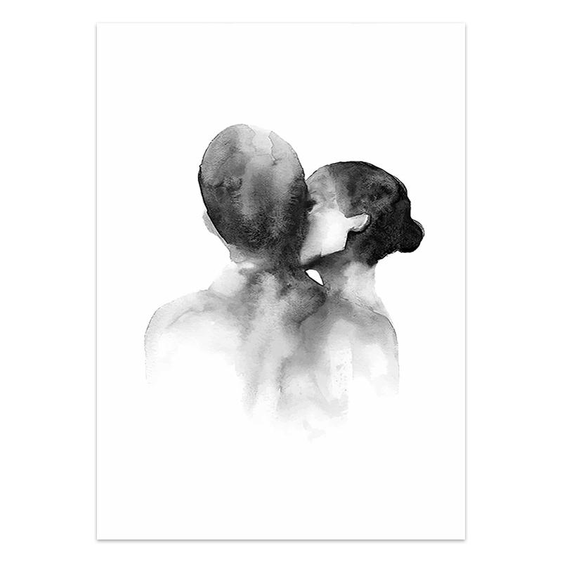 Nordic Minimalist Poster and Print Shoulder Kiss Hand Wall Art Canvas Painting Black White Art Pictures Living Room Home Decor