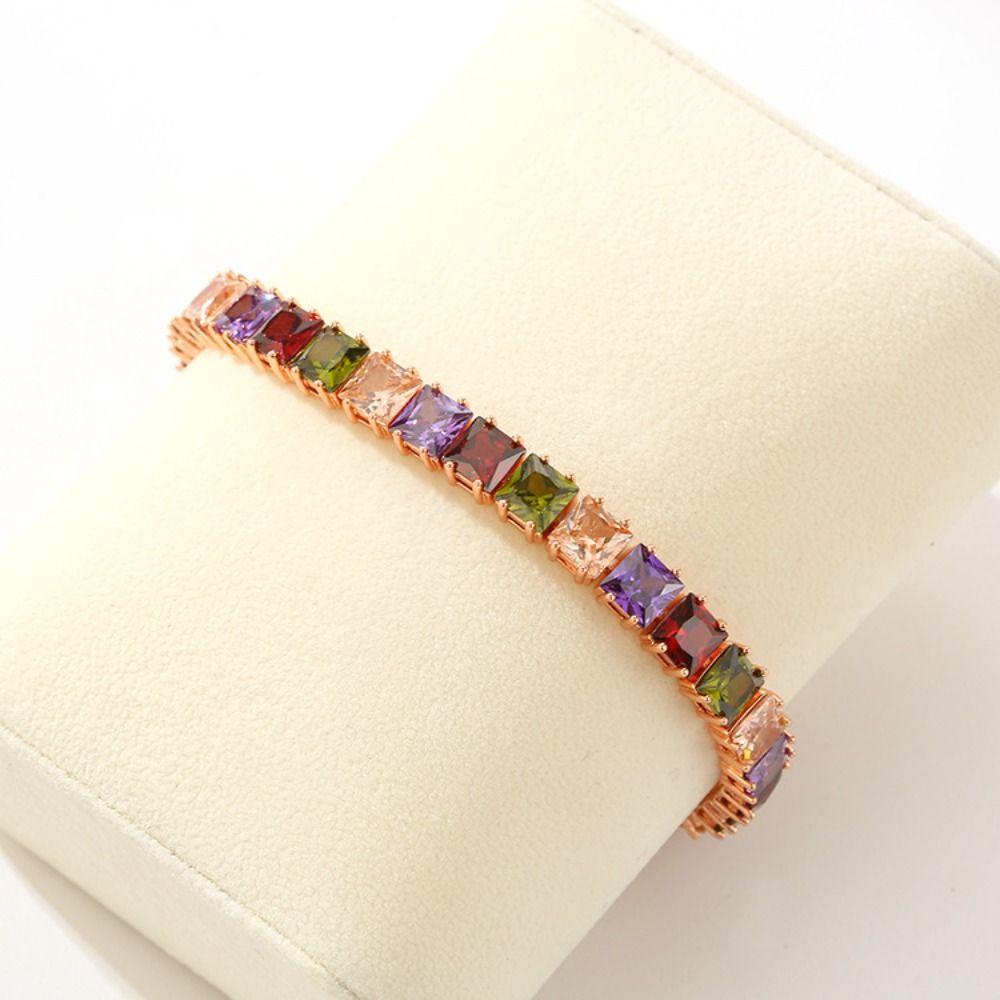 Luxury Rainbow Zircon Bracelet Vintage Colored Crystal Bracelet Rhinestone Bracelet  Lady/Men