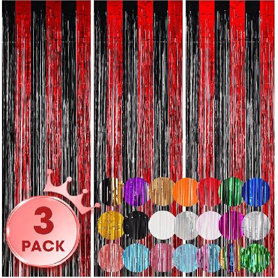 3 Pack 3.3x8.2 Feet Gold Foil Fringe Backdrop Curtains, Tinsel Streamers, Fringe Backdrop for 2025 New Years Eve, Graduation, Birthday, Baby Shower,