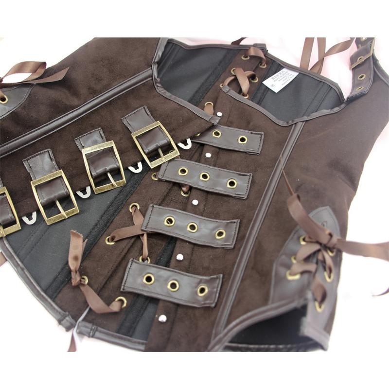 Dámský Rock Steampunk Korzet z Umělé Kůže Stahovák Pasu Šála Set