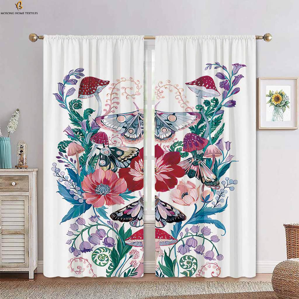 Psychedelic Mushroom Cartoon Print Curtains Polyester Bedroom Living Room Kitchen Decorative Set Of 2 Made Area Decor