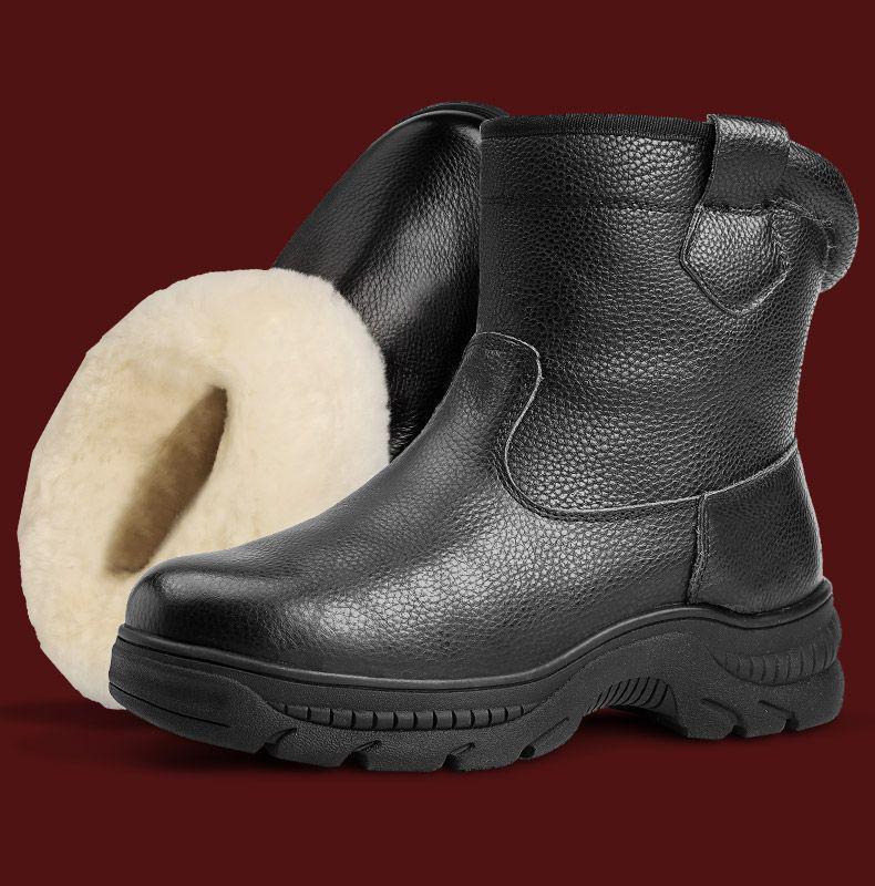 Northeast Men's Waterproof Sheepskin Wool Winter Boots - Thick, Warm, Genuine Leather, Cold-Proof Short Boots.