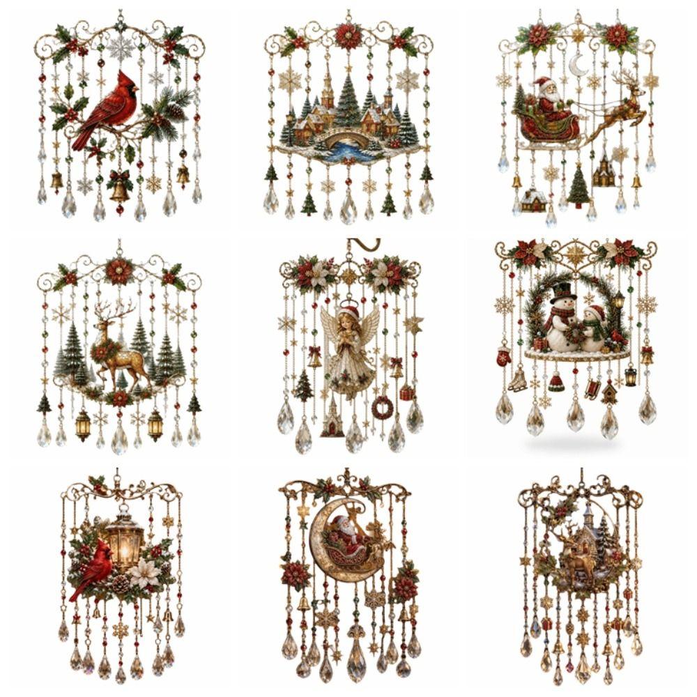 Clopoțel de vânt de Crăciun din acril Ren Om de zăpadă Pasăre Ornamente de agățat de Crăciun Moș Crăciun Decorațiune pentru casă Pandantiv din cristal pictat