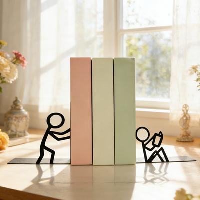 Decorative Metal Bookend Unique Desktop Bookshelf Decor Desk Book Stopper Holder with Nonslip Base for Shelf Library