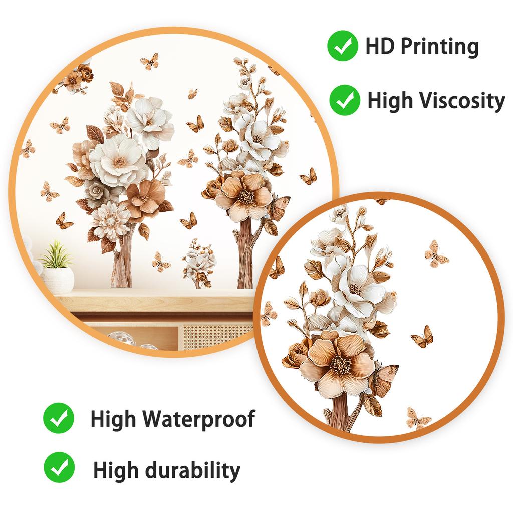 Creative 3D Flowers and Butterfly Wall Sticker Self-Adhesive Removable for Bedroom Living Room Study Background Home Decor