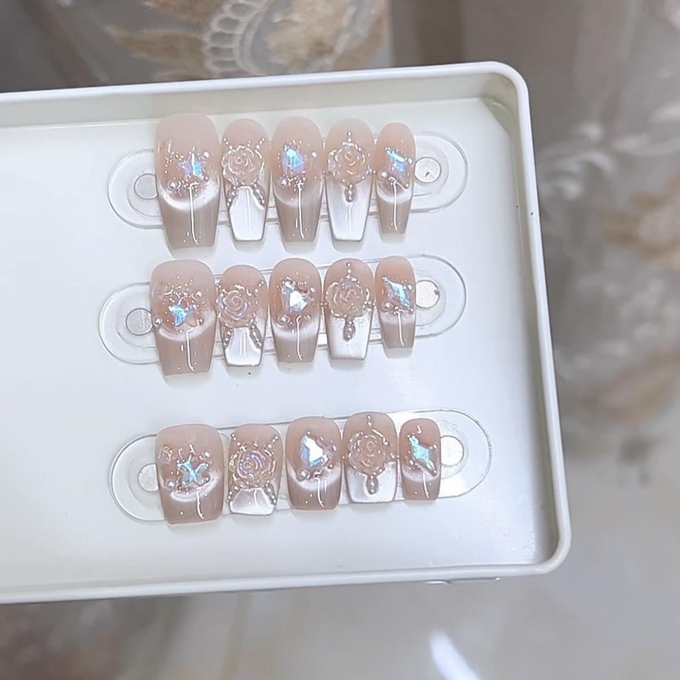 Hand-woven Armored Tea Tale Pure Desire High-end French Cat Eye Aurora Camellia Manicure Patch