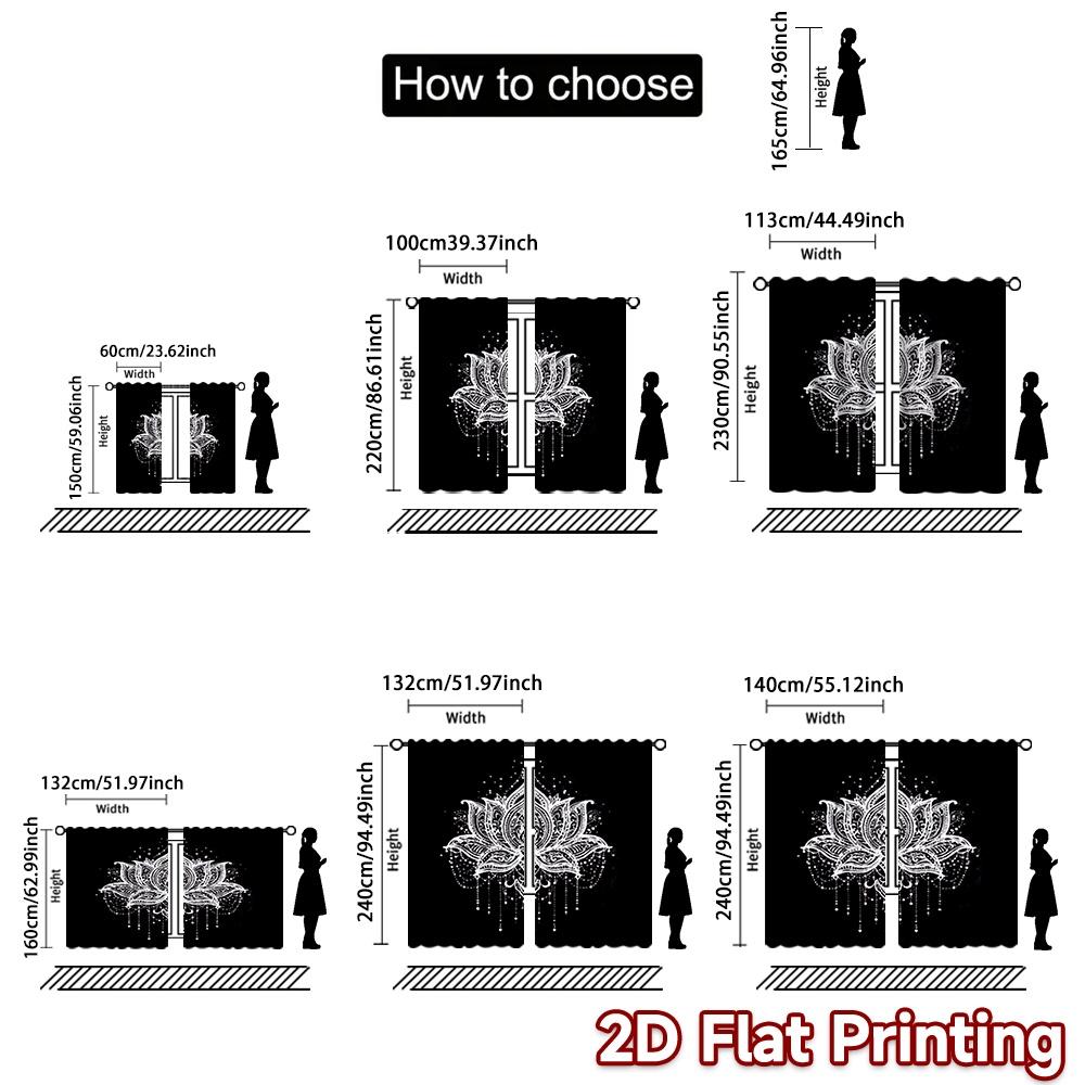 2D flat printing 2pcs Curtain Window Curtains Mandala Lotus Design Digital Printed Polyester Drapes Festive Holiday Use for