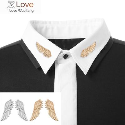 1 Pair Trendy Wings Brooches For Women Feather Unisex Brooch Collar Pins Gold Color Metal Jewelry For Men Clothing Shirts Suit