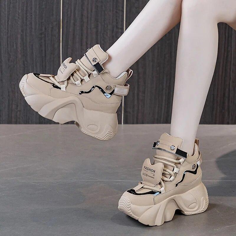 

Fujin 8 см замша из вулканизированной коровьей кожи, женские повседневные кроссовки на танкетке, массивные кроссовки на весну и осень, модная обувь с контуром 38