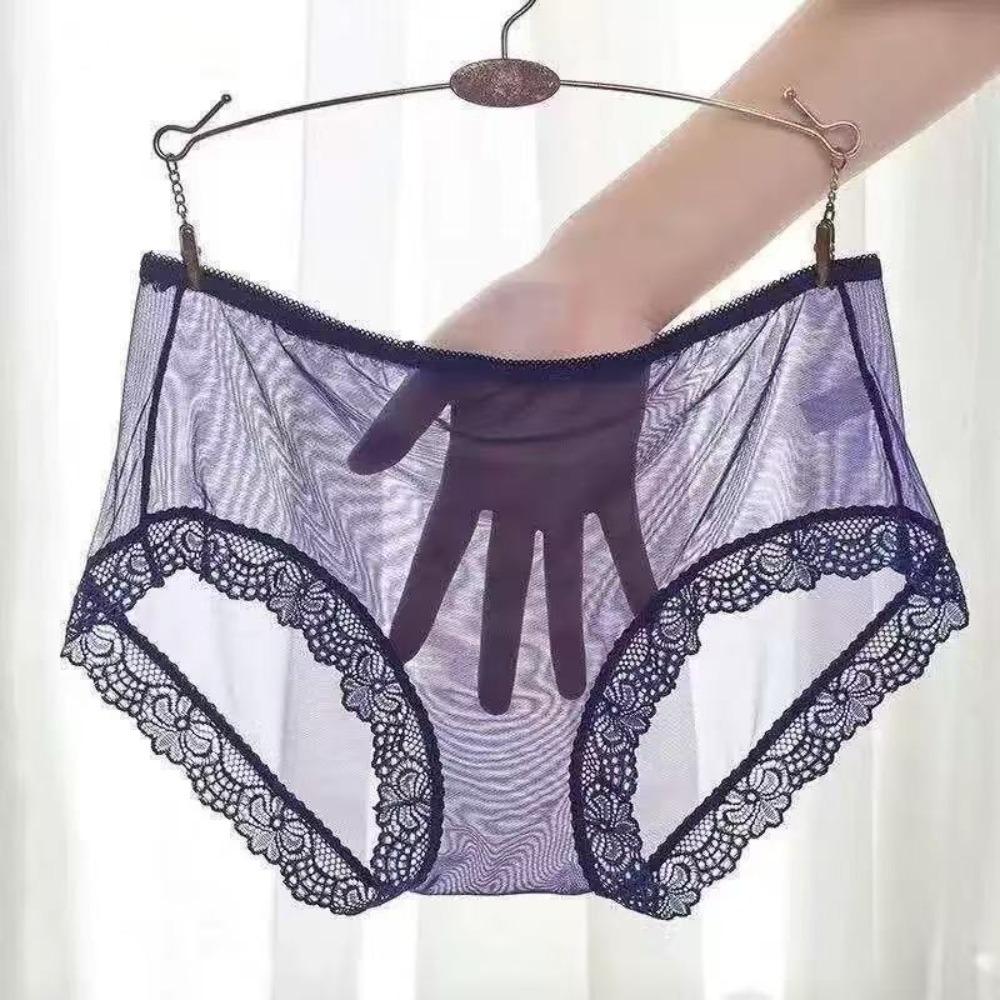 Women Panties Mid Waist Breathable Stretch Soft See-through Floral Lace Sexy Ladies Briefs Underpants Underwear Daily Life