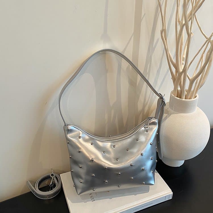 Patent Leather Rivet Underarm Bag One Shoulder Crossbody Women's Bag