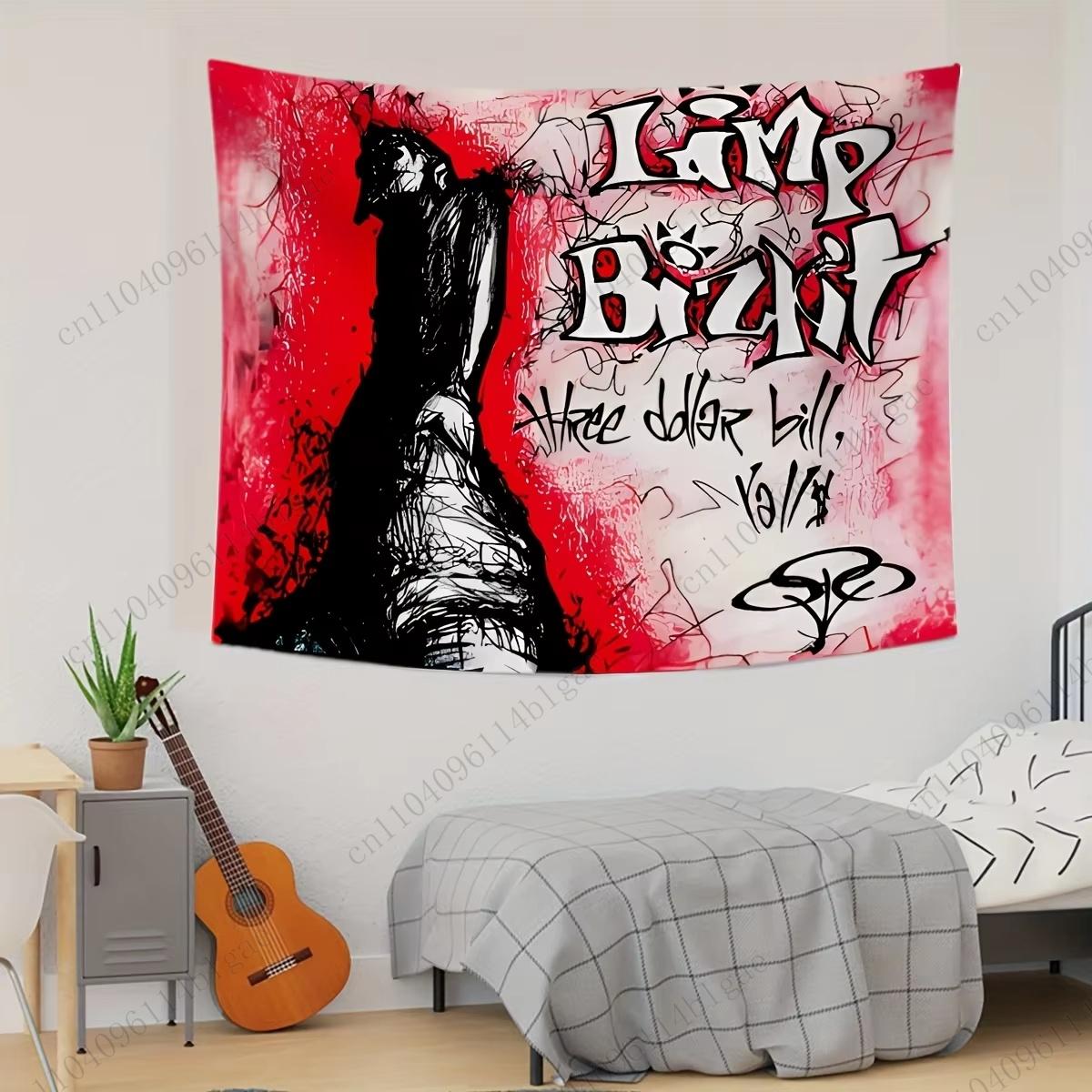 

1 шт. гобелен Limp Bizkit - Настенное искусство в стиле ню-метал 90-х, музыкальный декор для комнаты в общежитии и гобелены с атмосферой ретро-концерта, декор для комнаты, Уол 29x37in