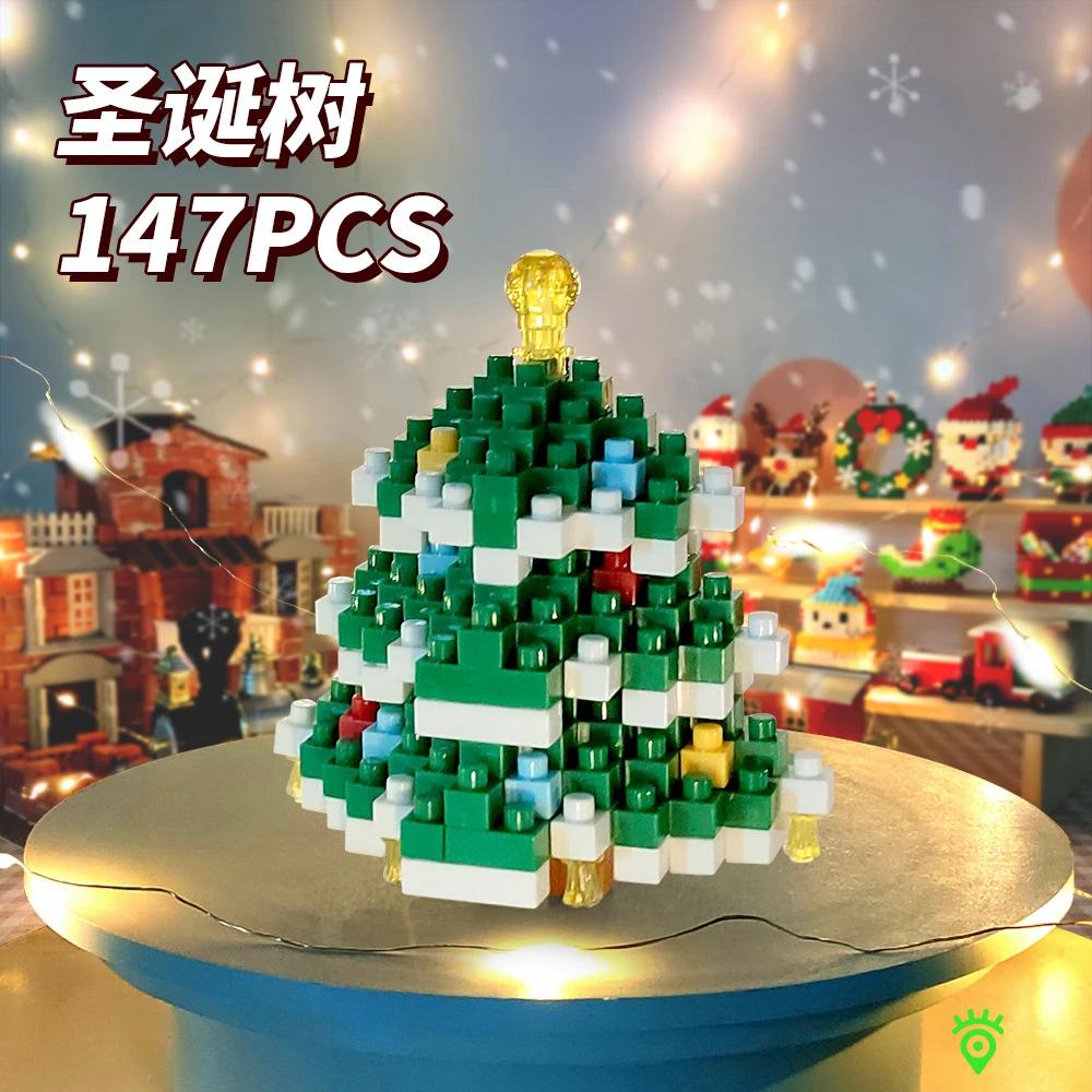 Kids Christmas Building Blocks Toys Mini Micro Building Brick Christmas Tree Stocking Blocks Puzzle Assembling Table Decor Toy