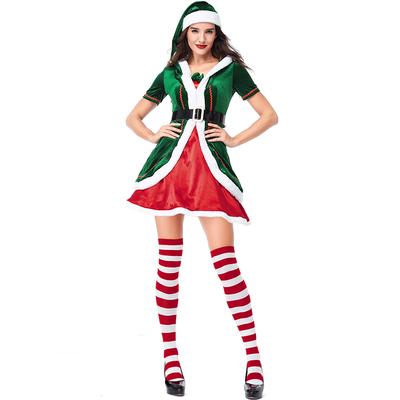 Dospělé Ženy Nový Rok Vánoce Zelený Elf Šaty Klobouk Opasek Sady Halloween Role Play Oblékání Cosplay Kostým
