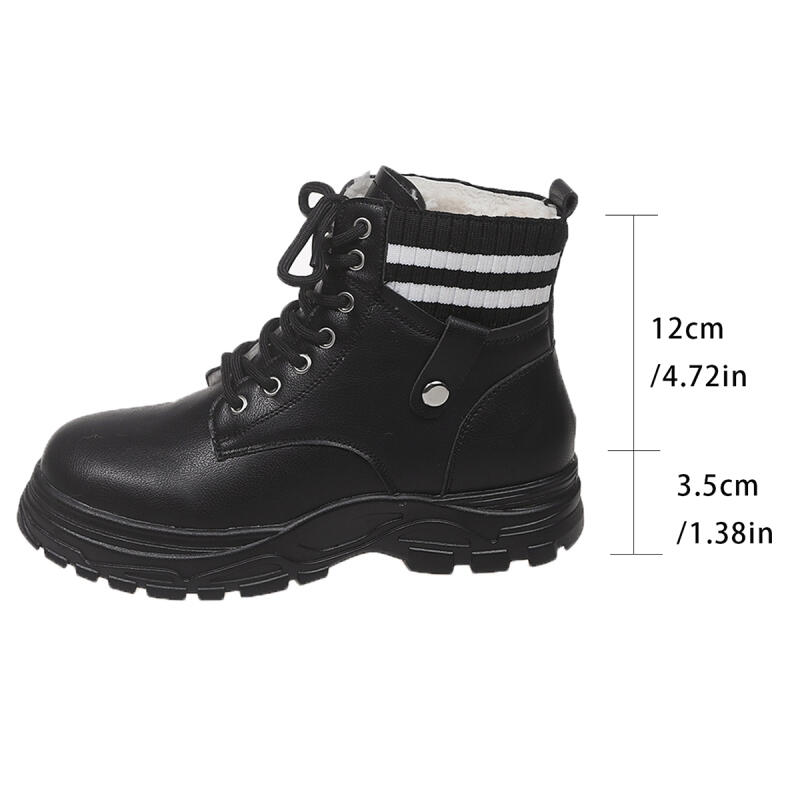 Warm Short Plush Thick Bottom Ankle Boots Women  Winter Punk Rivet Pu Leather Black Motorcycle Boots Lace Up Short Booties