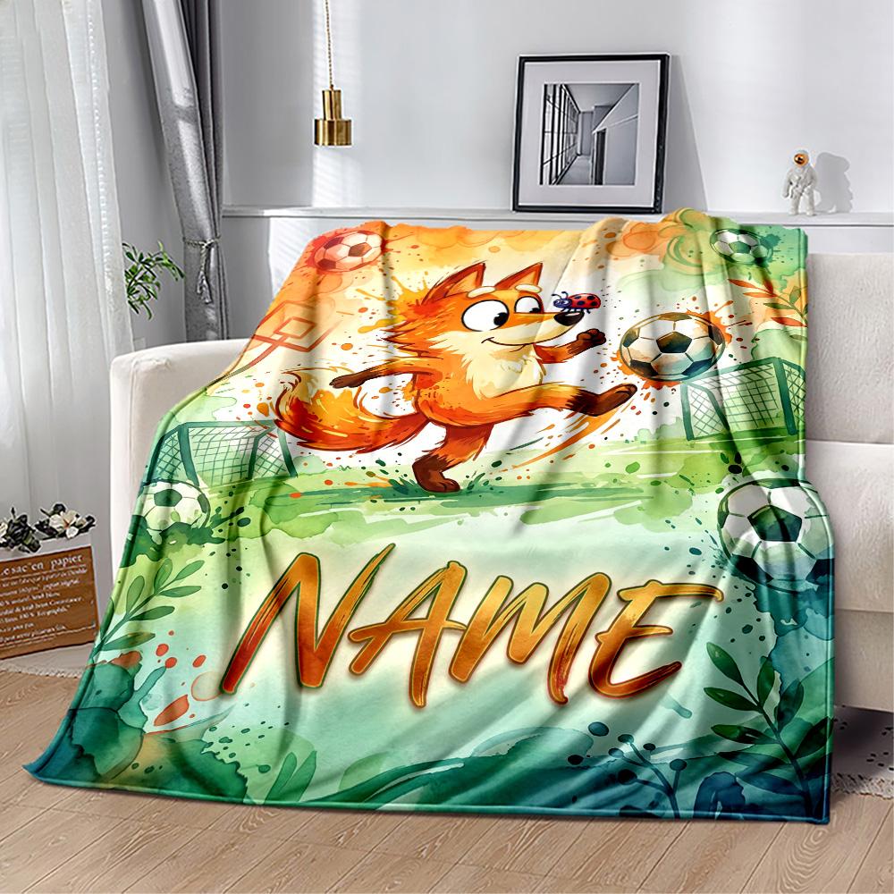 Bluey's Soccer Adventure Personalized Name Blanket Gift Customizable Blanket Durable Comfort Perfect for Nap Bedding Office Office Chair
