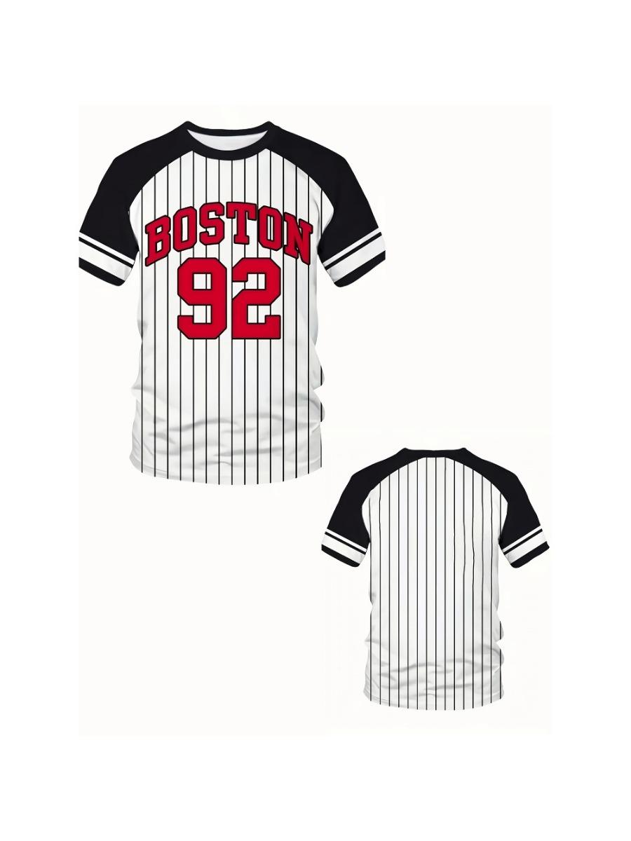 

Футболка Boston 92 в полоску с короткими рукавами и 3D-принтом для мужчин, спортивная повседневная футболка, удобная, дышащая, быстросохнущая L