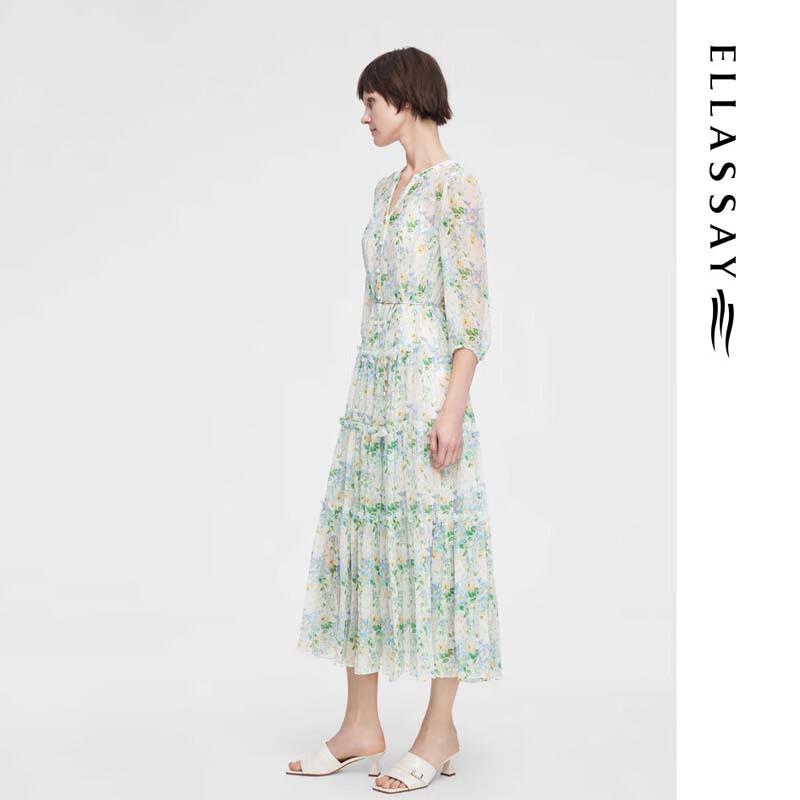 ELLASSAY Elegant Floral Gradient Silk Long Dress