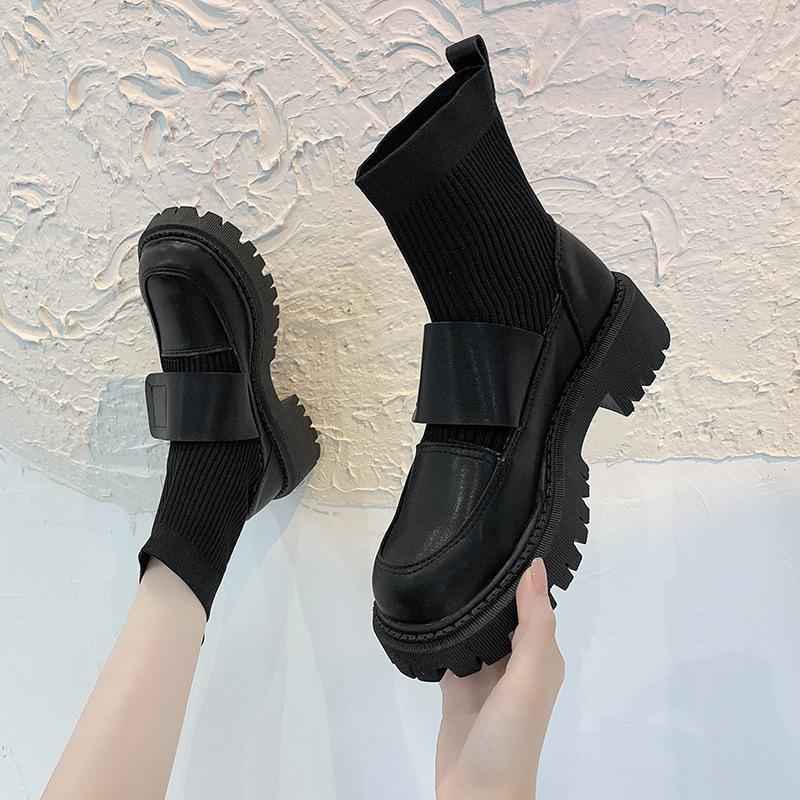 Autumn and Winter Women Boots Street Fashion Knit Stitching Short Boots Martin Boots Casual Walking Boots
