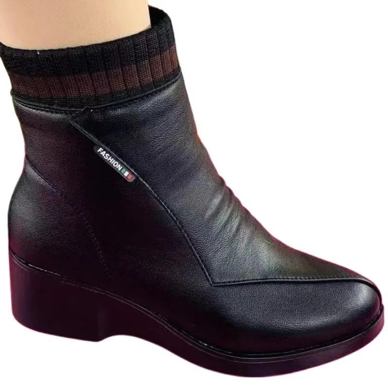Winter Square Heel Modern Boots Ankle Zip Round Toe Ladies Shoes On Sale 2025 High Quality Low Heel Solid Sewing Women's Boots