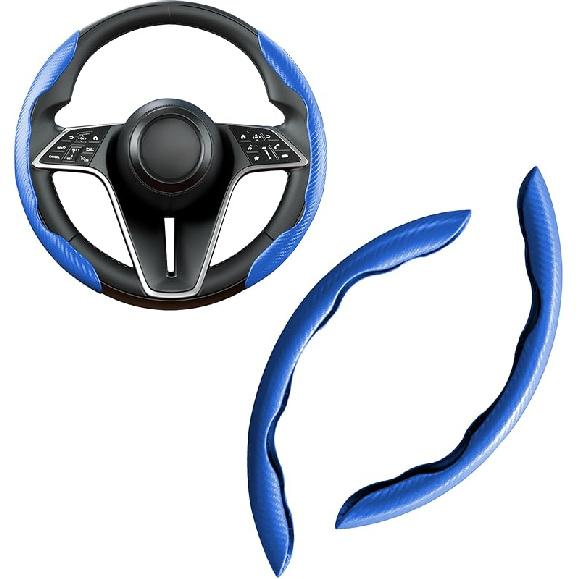 Carbon Fiber Steering Wheel Cover, 3-Piece Set Anti-Skid Comfortable Grip Segmented Butterfly Design, Easy Snap-On Tallation Universal Fit 99% Cars,
