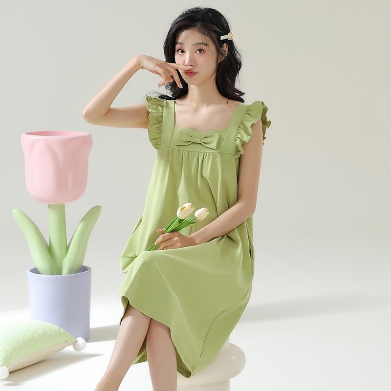 

Жіноча літня нічна сорочка-майка з короткими рукавами в корейському стилі з чистої бавовни XL