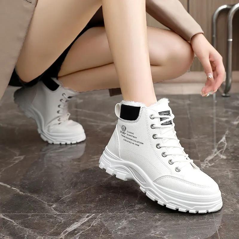 Winter Women's Boots Warm Plush High Top Cotton Shoes Platform Height Increase Korean 45 Size Lace Up Comfort Outdoor Snow Boots
