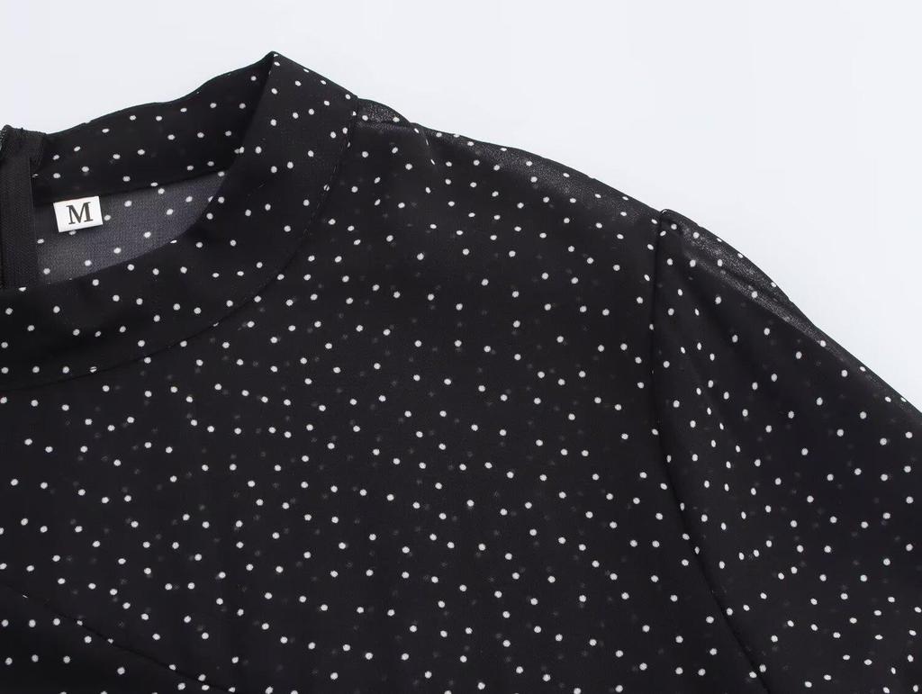 Spring 2025 Women's European & American Style Polka Dot Waist-Hugging Long Sleeve Dress